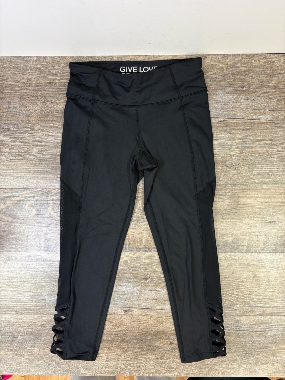 Betsey Johnson Give Love Get Love Black Mesh Lattice Crop Leggings XS